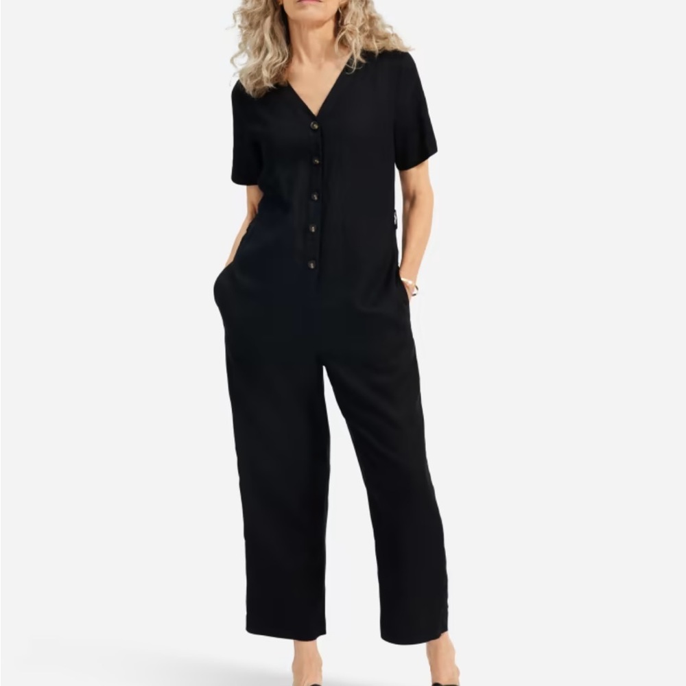 Everlane Black Linen Short Sleeve Jumpsuit - 10